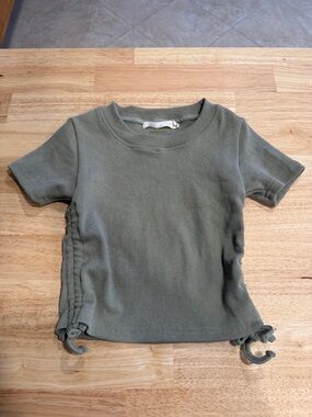 Nora Madison Designs Kids Olive Ribbed Side-Tie Short Sleeve Top